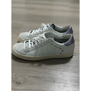 P448 White Sneakers with Silver Heel Accent